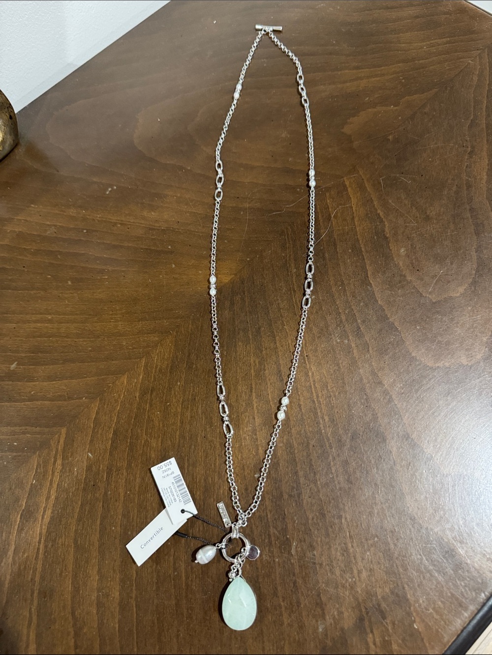 White House black market Silver-Tone Necklace with Mint Green Teardrop Pendant